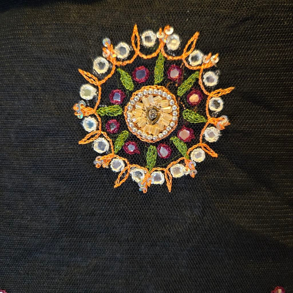 Vintage 90s Y2K Boho Unusual Black Tulle Embellished Maxi Skirt Size Medium - Picture 2 of 3